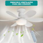 Ventilador de Teto Com Lâmpada LED 60W Bivolt E27 Silencioso com Controle Remoto, 3 Velocidades e Modos de Luz, Branco Moderno, Econômico, para Sala, Quarto e Escritório Linha Premium - Imagem 5