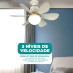 Ventilador de Teto Com Lâmpada LED 60W Bivolt E27 Silencioso com Controle Remoto, 3 Velocidades e Modos de Luz, Branco Moderno, Econômico, para Sala, Quarto e Escritório Linha Premium - Imagem 6