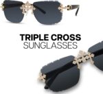 ICE STAR Conjunto Masculino Iced-Out Triple Cross com óculos sem moldura e colar: presente de luxo para ele - Imagem 3