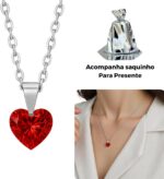 Colar ponto de luz coração vermelho em zircônia premium, feminino, aço inox 316L prateado, presente elegante para comprar online - Imagem 6