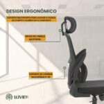 Cadeira Genebra B500 LuvinCo: conforto ergonômico, suporte lombar e encosto ajustável para longas horas de trabalho. - Imagem 7