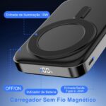 Power Bank Magnético Sem Fio 10000mAh com Suporte e USB-C para iOS e Android, leve e seguro para recargas rápidas - Imagem 6