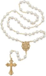 Terço Pérola Coração Dourado com Strass, beleza e devoção para sua oração diária. - Imagem 3