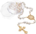 Terço Pérola Coração Dourado com Strass, beleza e devoção para sua oração diária. - Imagem 4