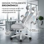 Cadeira de Escritório Cinza Ergonômica Mesh Premium com apoio de cabeça e ajuste lombar, conforto ideal para home office até 120kg - Imagem 4