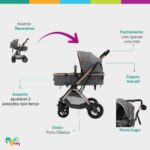 Carrinho Moisés Reversível Elysian Maxi Baby cinza, conforto e segurança desde o nascimento até 22kg. - Imagem 9