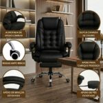 Cadeira de Escritório Presidente Ergonômica Reclinável: conforto premium, apoio para os pés e altura regulável para home office e escritório. - Imagem 3