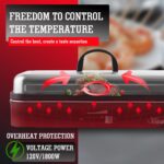 Artestia Grelhador Elétrico 1800W sem Fumaça: portátil, com tampa e controle de temperatura, ideal para uso interno e externo. - Imagem 3