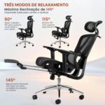 Cadeira Ergonômica FivDaily L780: reclinável 145°, apoio lombar, cabeceira 8D e apoio para pés para home office. - Imagem 9