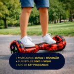 Hoverboard Skate Elétrico 6.5 Brinovar com Bolsa, LED e Bluetooth Vermelho Fogo para diversão e mobilidade segura - Imagem 7