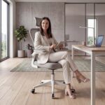 Cadeira de Escritório Ergonômica Mesh Cinza com apoio lombar e ajuste de altura para mais conforto no home office. - Imagem 6