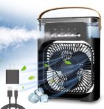 Ventilador Portátil de Mesa Mini Ar Condicionado Umidificador Climatizador Luz Led (Preto) - YODHE - Imagem 9