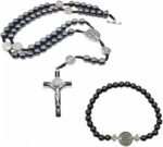 Kit Colar Terço São Bento Hematita 8mm e Pulseira Medalha de São Bento: proteção e estilo em conjunto essencial. - Imagem 4
