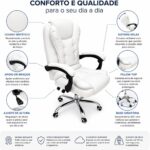 Cadeira Presidente Ergonômica Branca com pillow top, relax com trava e giro 360°: conforto e suporte para até 120 kg. - Imagem 3