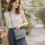 Bolsa Transversal Feminina Cinza: compacta, leve e elegante com 5 compartimentos para uso diário, viagem e trabalho. - Imagem 3