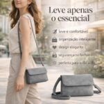 Bolsa Transversal Feminina Cinza: compacta, leve e elegante com 5 compartimentos para uso diário, viagem e trabalho. - Imagem 4