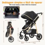 Carrinho de Bebê 2 em 1 dobrável com cadeira ajustável e cesta removível, ideal para conforto e praticidade até 15kg. - Imagem 3