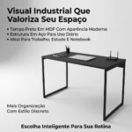 Mesa Premium Escrivaninha Varenzia em MDF preta, 90 cm, ideal para home office, estudo e notebook. - Imagem 6