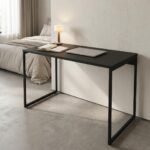 Mesa Premium Escrivaninha Varenzia em MDF preta, 90 cm, ideal para home office, estudo e notebook. - Imagem 7