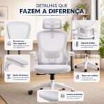 Cadeira de Escritório Ergonômica Mesh Cinza: conforto, apoio lombar ajustável e altura regulável para home office, trabalho e estudo. - Imagem 5
