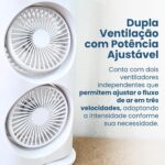 Mini Climatizador de Ar Portátil, 3 em 1 Umidificador e Purificador, LED Duplo Reservatório 280ml, USB 10W, Controle de Velocidade, 37x16.5x7.5cm - Imagem 4