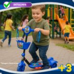 Patinete 3 Rodas Infantil Azul com Luzes e Sons, cesta e freio traseiro, suporta até 35kg. - Imagem 6