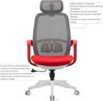 Cadeira Ergonômica com Apoio de Cabeça e Lombar, Encosto Alto em Malha, 10cm de Conforto, Giratória e Ajustável, Vermelha - Imagem 3