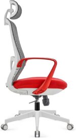 Cadeira Ergonômica com Apoio de Cabeça e Lombar, Encosto Alto em Malha, 10cm de Conforto, Giratória e Ajustável, Vermelha - Imagem 4
