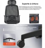 Cadeira Ergonômica com Apoio de Cabeça e Lombar, Encosto Alto em Malha, 10cm de Conforto, Giratória e Ajustável, Vermelha - Imagem 8