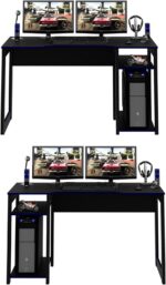 Mesa gamer ME4152 Preto/Azul com tampo anatômico, nicho para CPU e espaço para 2 monitores. - Imagem 5