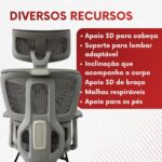 Cadeira de escritório Zeus Aljatec cinza: conforto ergonômico com suporte lombar e malha respirável para longas horas de uso. - Imagem 5