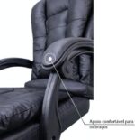 Cadeira Presidente Ergonômica Preta: conforto, encosto reclinável e apoio retrátil para trabalhar melhor por horas. - Imagem 6