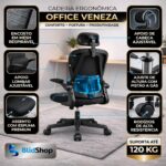 BlidShop Veneza: cadeira ergonômica com suporte lombar, reclínio e altura ajustável para mais conforto no trabalho. - Imagem 5