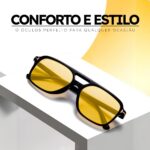 Óculos de Sol Unissex Retro com Lente Amarela Quadrada: estilo vintage e visão noturna para comprar agora. - Imagem 3