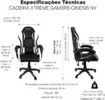 Cadeira Xtreme Gamers Cinesis: conforto, reclinação 135° e altura ajustável para jogar com mais ergonomia e estilo. - Imagem 3