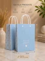 Kit 25 Sacola de Papel Presente Azul com Alça, poá e acabamento glossy, ideal para presentes elegantes e delicados. - Imagem 3