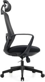 Cadeira de escritório ergonômica preta com encosto de cabeça, malha respirável, suporte lombar e altura ajustável para mais conforto. - Imagem 4