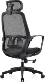 Cadeira de escritório ergonômica preta com encosto de cabeça, malha respirável, suporte lombar e altura ajustável para mais conforto. - Imagem 5