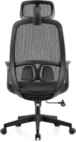 Cadeira de escritório ergonômica preta com encosto de cabeça, malha respirável, suporte lombar e altura ajustável para mais conforto. - Imagem 6