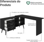 Escrivaninha Lisboa Madesa em L, com 3 gavetas, amplo espaço e montagem versátil para seu setup gamer. - Imagem 5