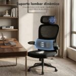 Cadeira de Escritório Ergonômica Mesh Preta: conforto, apoio lombar e cabeça para longas horas de trabalho. - Imagem 3