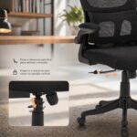 Cadeira de Escritório Ergonômica Mesh Preta: conforto, apoio lombar e cabeça para longas horas de trabalho. - Imagem 4