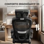 Cadeira de Escritório Ergonômica Mesh Preta: conforto, apoio lombar e cabeça para longas horas de trabalho. - Imagem 5