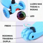 Patinete Infantil 4 Rodas com LEDs, dobrável e ajustável, ideal para equilíbrio, diversão e segurança até 60kg. - Imagem 6