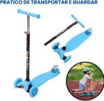Patinete Infantil 4 Rodas com LEDs, dobrável e ajustável, ideal para equilíbrio, diversão e segurança até 60kg. - Imagem 9
