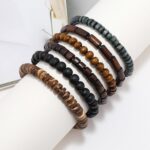 Pulseira masculina de hematita natural com design minimalista e contas elásticas, presente ideal para homens - Imagem 4