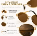 Óculos de sol ovais retrô polarizados com armação metálica dourada e UV 400, estilo moderno tendência 2026 - Imagem 5