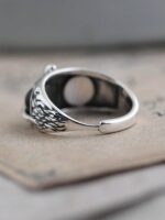Anel de coruja de prata vintage com estilo único, ideal para joias masculinas e femininas modernas - Imagem 4