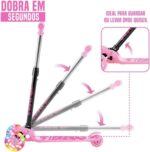 Patinete Infantil 3 Rodas Dobrável Rosa com LED e altura regulável para crianças, seguro e divertido - Imagem 3