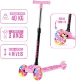Patinete Infantil 3 Rodas Dobrável Rosa com LED e altura regulável para crianças, seguro e divertido - Imagem 5